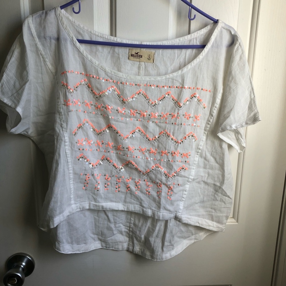 Hollister white crop with orange embellishments